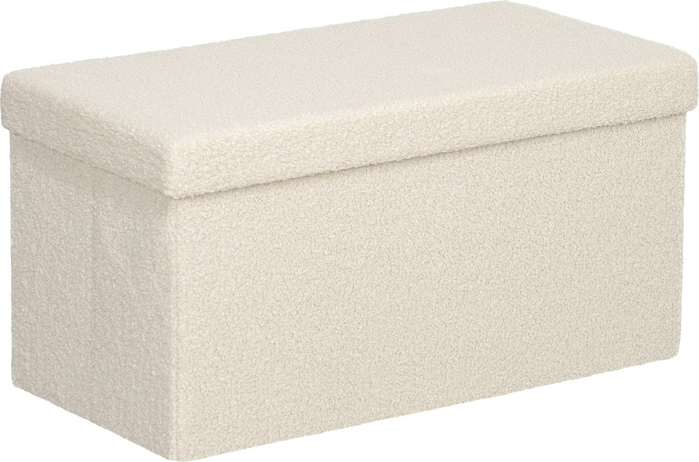 HOMCOM Puff de arrumação, banco estofado com compartimento e tampa para sala, quarto, corredor, creme branco | Aosom Portugal