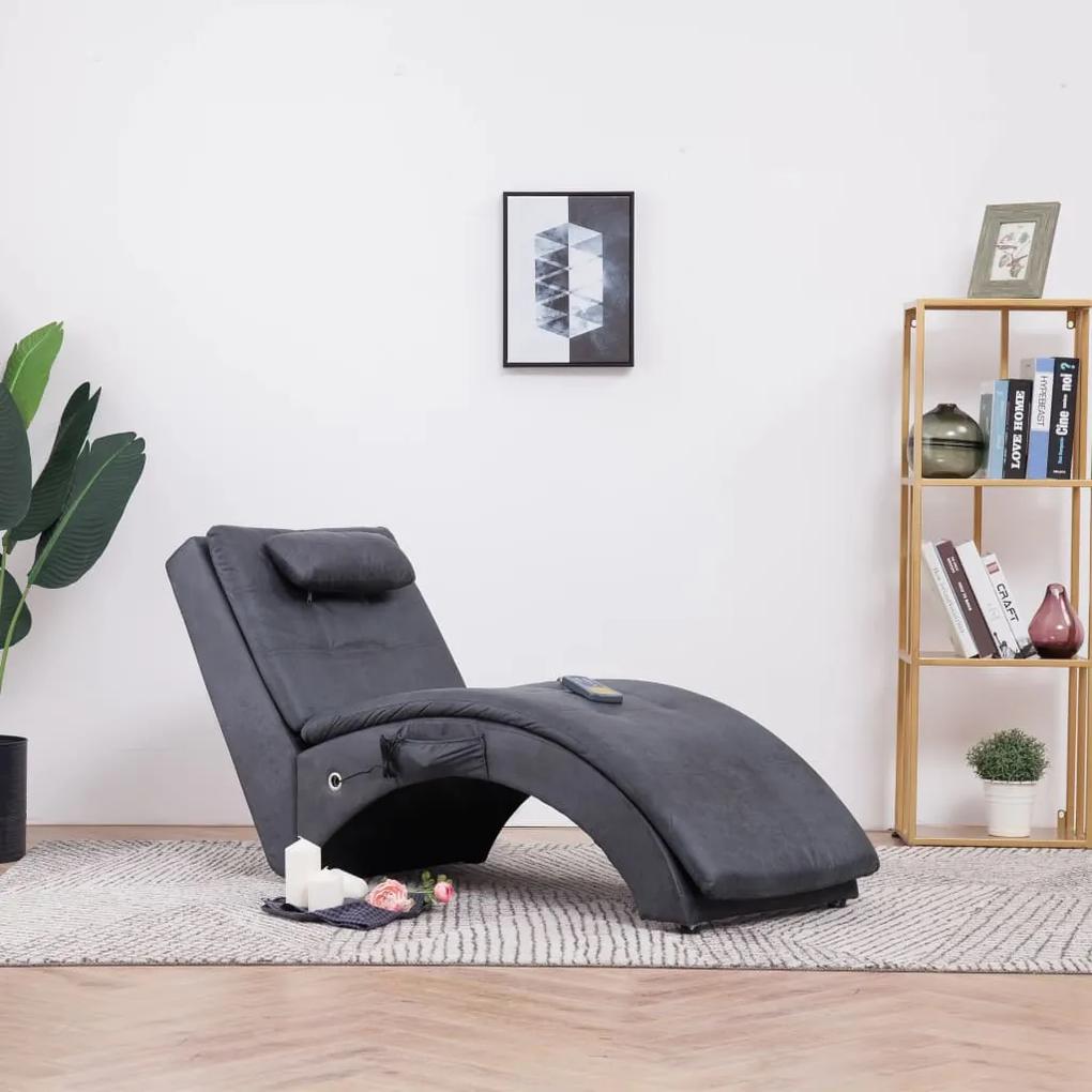 281350 vidaXL Chaise longue de massagem c/ almofada camurça artif. cinzento