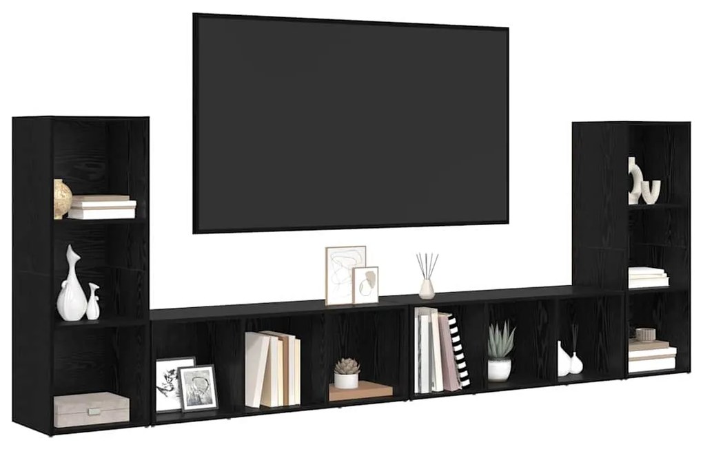 Gabinete para TV 4 pcs Carvalho Preto 37 x 35 x 107.5 cm