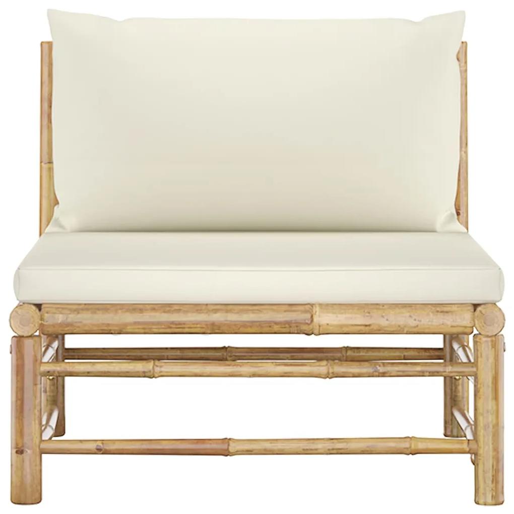 Sofá de centro p/ jardim com almofadões branco nata bambu