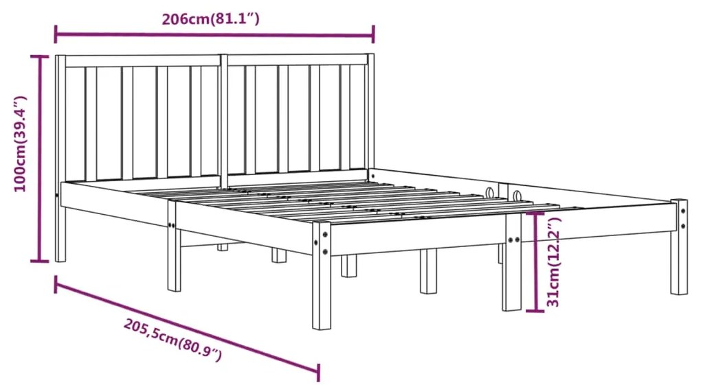 Estrutura de cama 200x200 cm pinho maciço branco