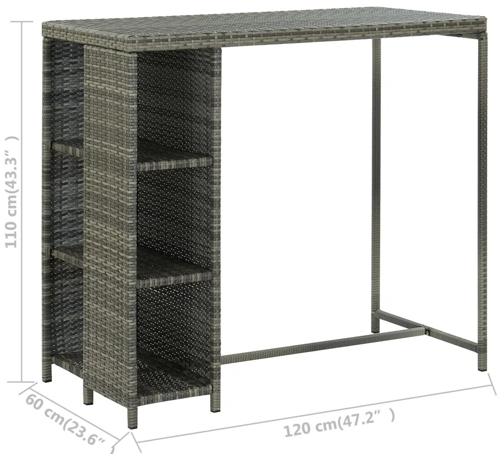 5 pcs conjunto de bar p/ jardim c/ almofadões vime PE cinzento