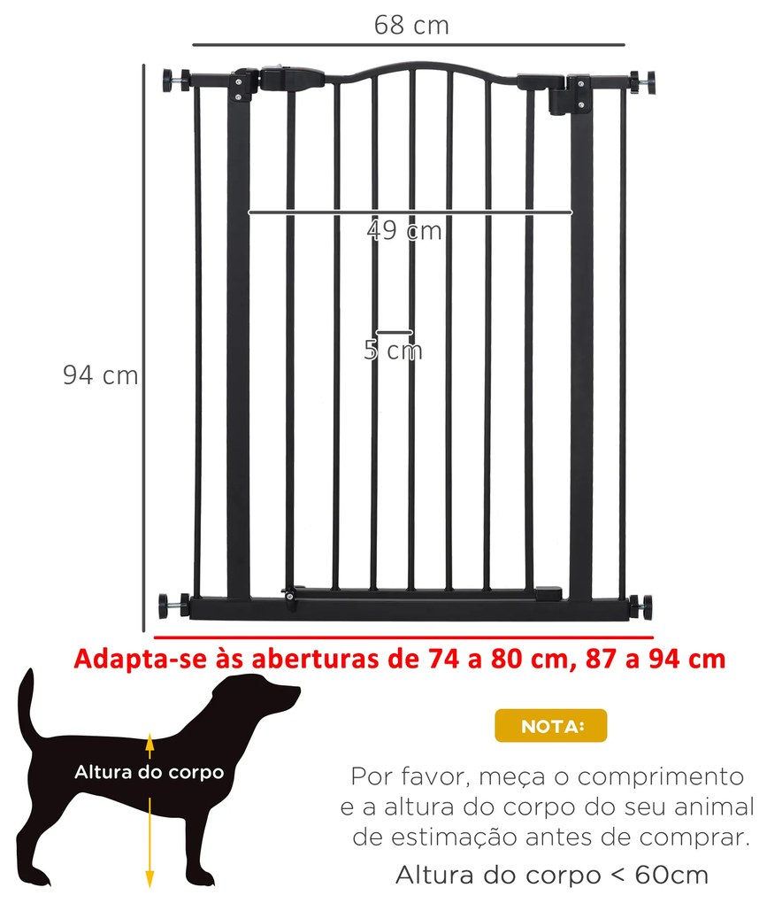 Barreira de Segurança para Cães Barreira com Largura Ajustável 74-80 cm Barreira para Cães para Escadas e Portas Preto