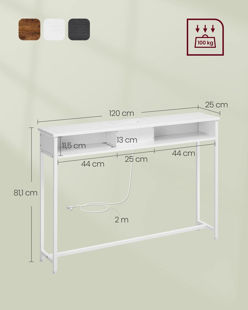 Mesa consola com tomadas eléctricas 5 x 120 x 81,1 cm branca