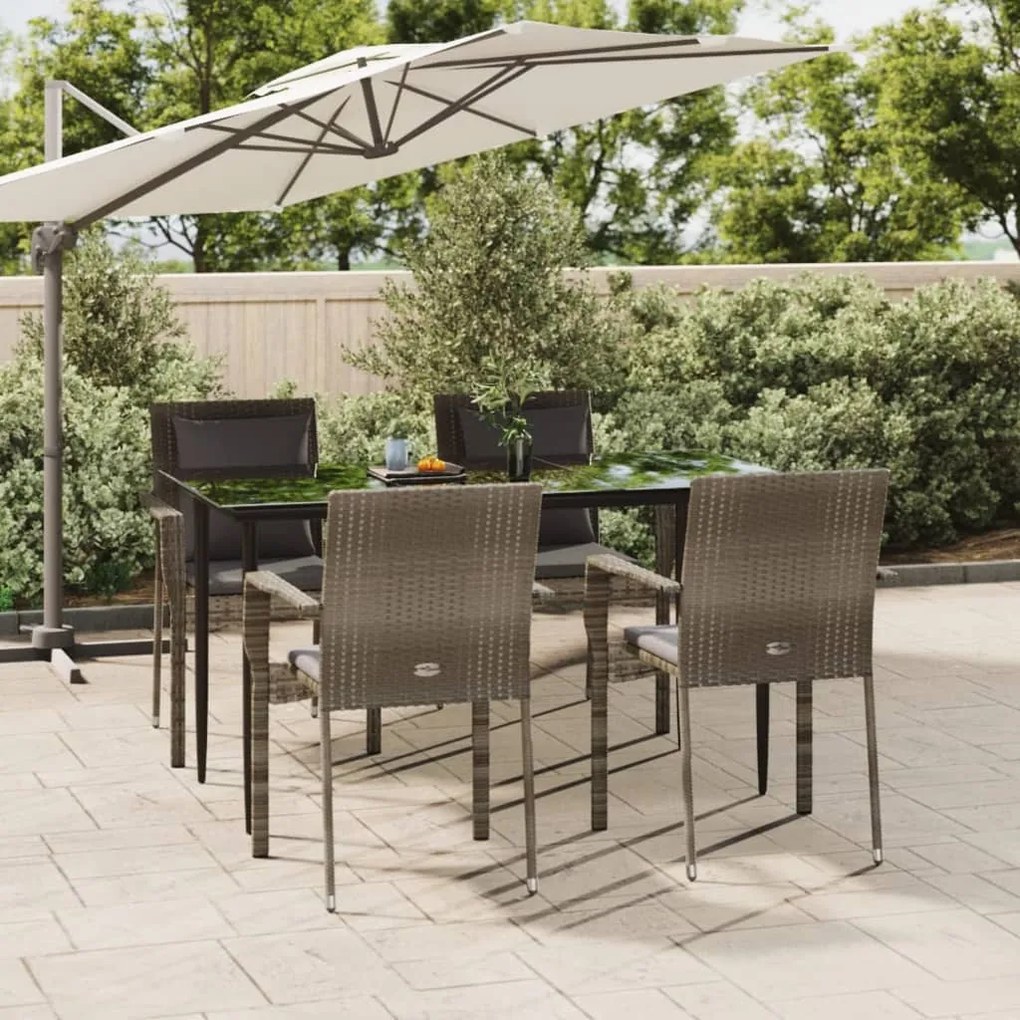 vidaXL 5 pcs conjunto jantar jardim c/ almofadões vime PE preto/cinza