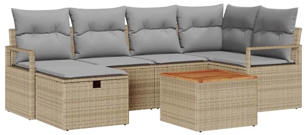 Conjunto de Sofá de Jardim VidaXL de 7 Peças com Almofadas Bege em Rat