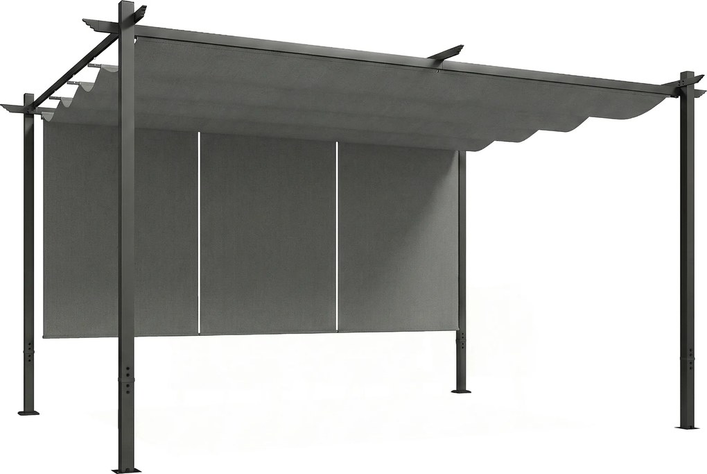 Pérgola com Teto Retrátil de 390x293x220 cm Pérgola de Parede ou Independente com Lados Enroláveis Proteção UV30+ Cinzento