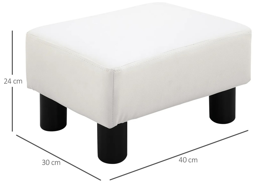 Apoio para os Pés Pufe Banco Pequeno Estofado em Pele Sintética com Assento Acolchoado e Pés de Plástico 40x30x24cm Branco
