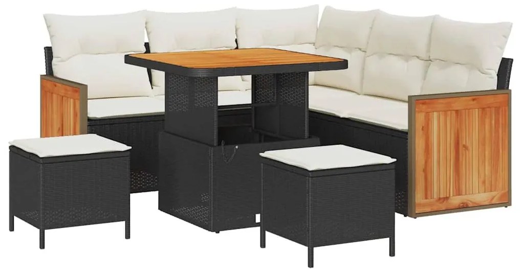 Conjunto de Sofá de Jardim 8 Peças com Almofadas Pretas em Rattan Acác