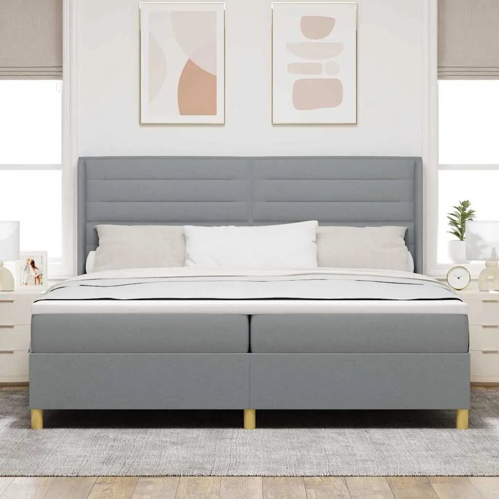 Cama Box Spring vidaXL com Colchão e Luz LED Cinza Claro 200x200 cm Te
