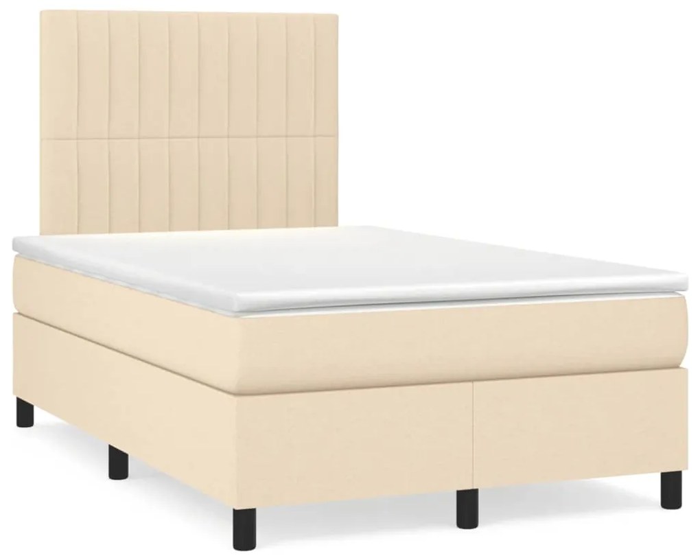 vidaXL Cama box spring c/ colchão e LED 120x190 cm tecido cor creme