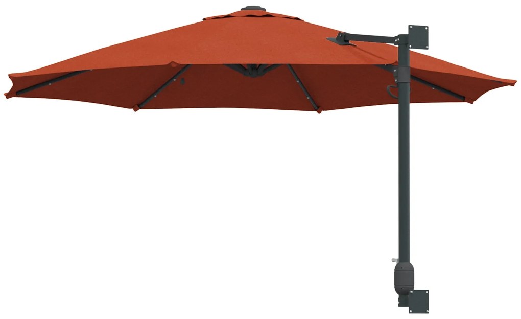 Guarda-sol de Jardim Montado na Parede com LEDs Terracota 248 cm