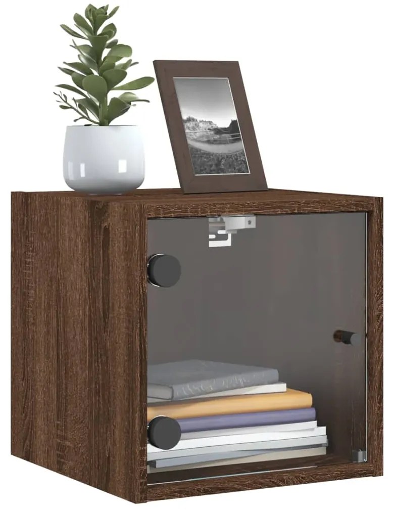 Mesas cabeceira portas vidro 2 pcs 35x37x35cm carvalho castanho