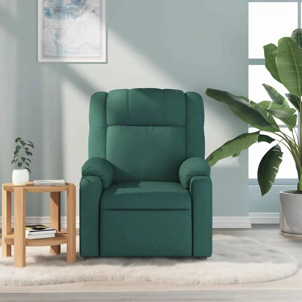 Poltrona de massagens reclinável tecido verde-escuro