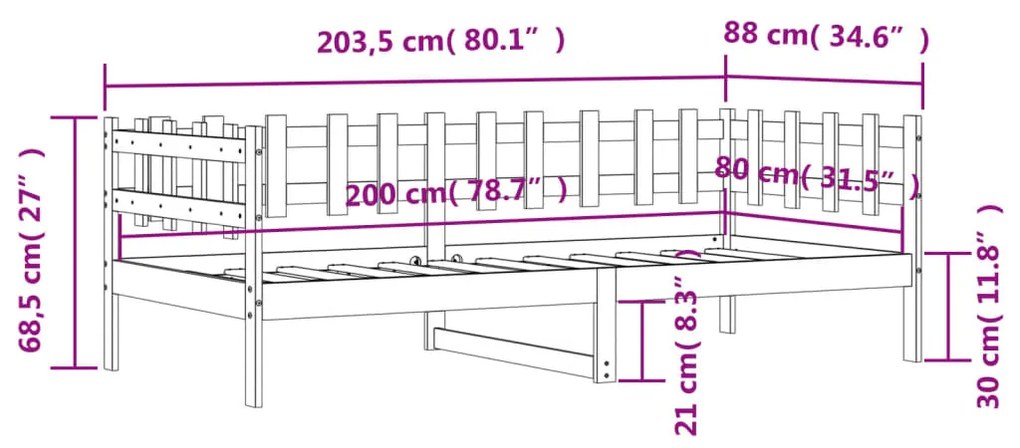 Sofá-cama 80x200 cm madeira de pinho maciça branco