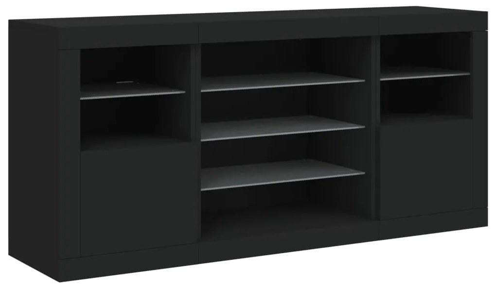 Aparador com luzes LED 142,5x37x67 cm preto