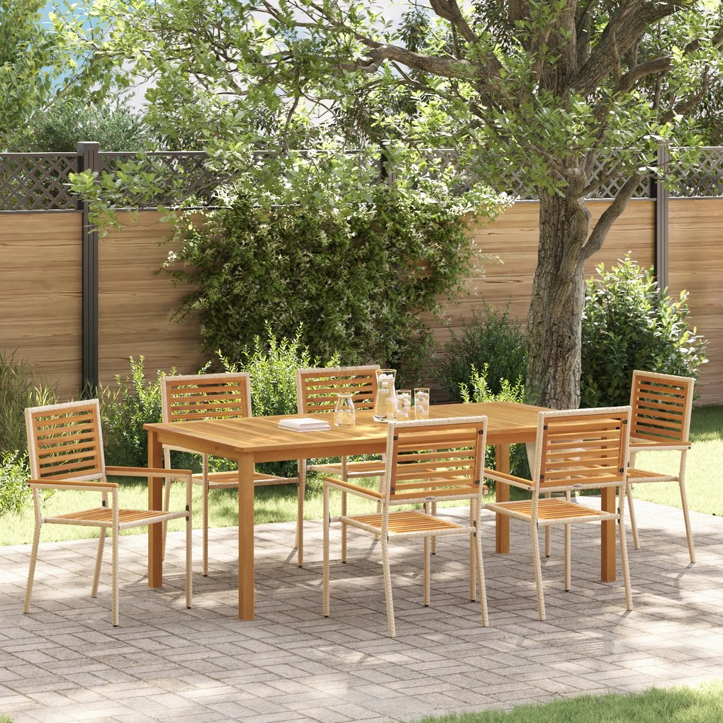 Conjunto de Jantar para Jardim de 7 Peças vidaXL Bege Rattan Poliéster de Acácia