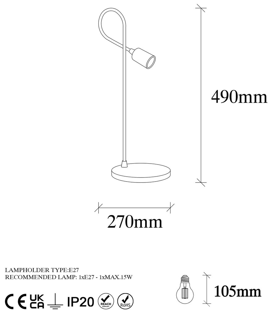 Candeeiro de Mesa Viraj – Preto – 18 x 27 cm