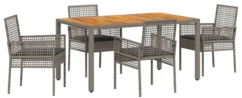 Conjunto de Jantar de 5 Peças com Almofadas Cinza Rattan Poliéster