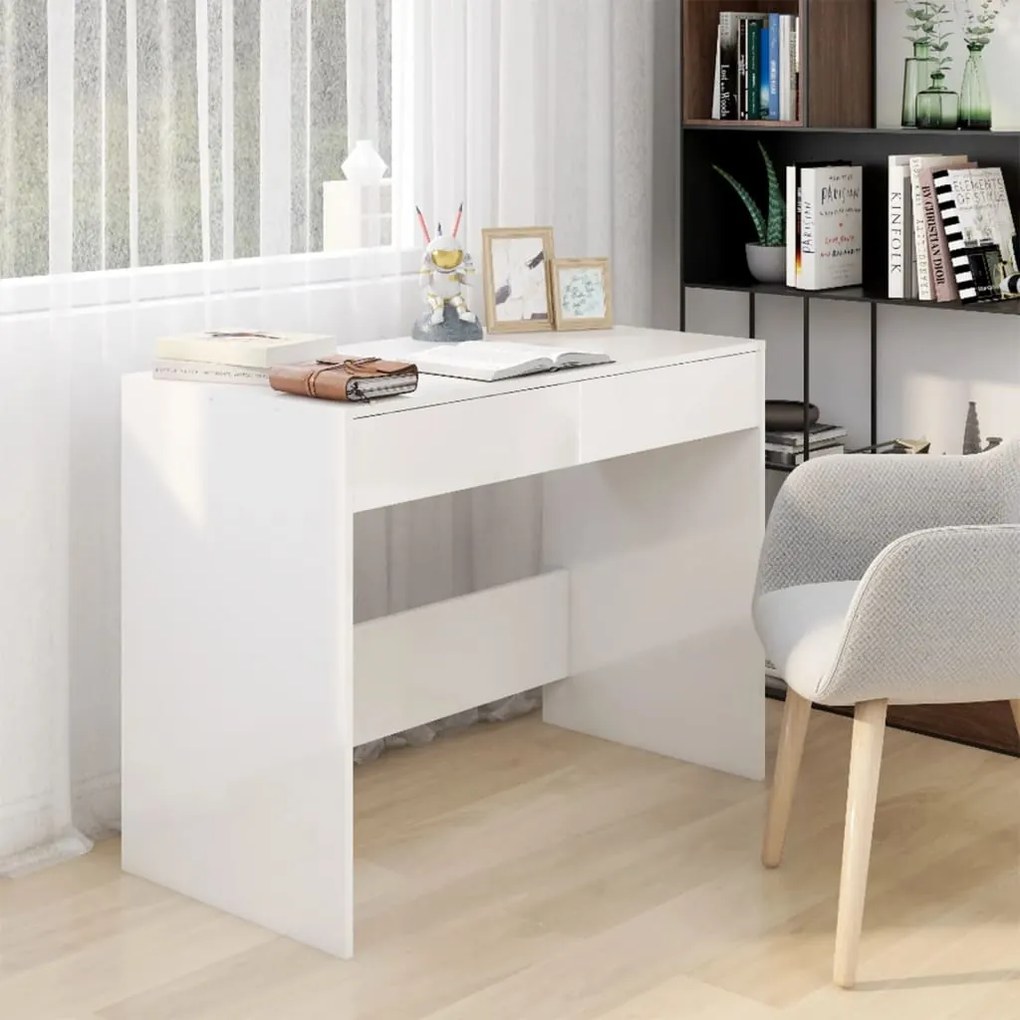 vidaXL Secretária 101x50x76,5 cm branco brilhante