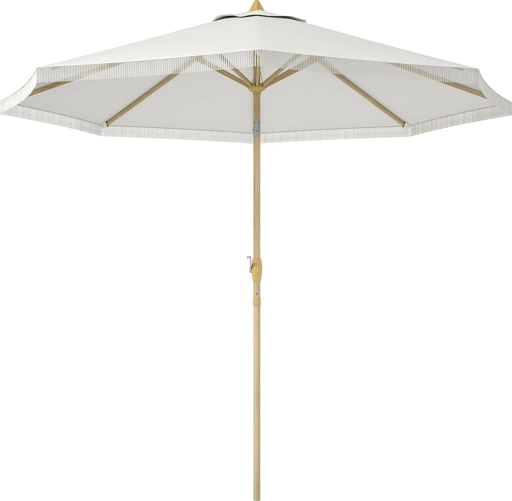 Guarda-sol de jardim inclinável com manivela e franjas, estilo boémio, 8 varas, Ø 265 x 244 cm, branco