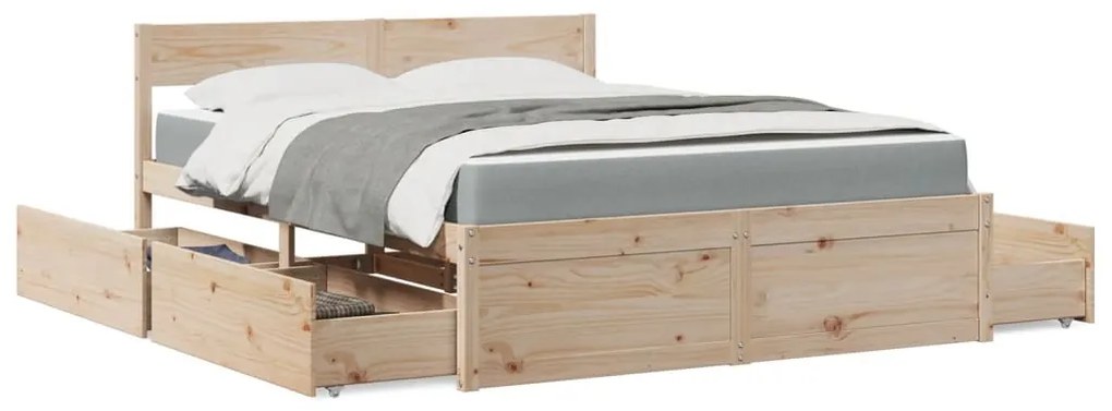 vidaXL Cama com gavetas e colchão 140x200 cm madeira de pinho maciça