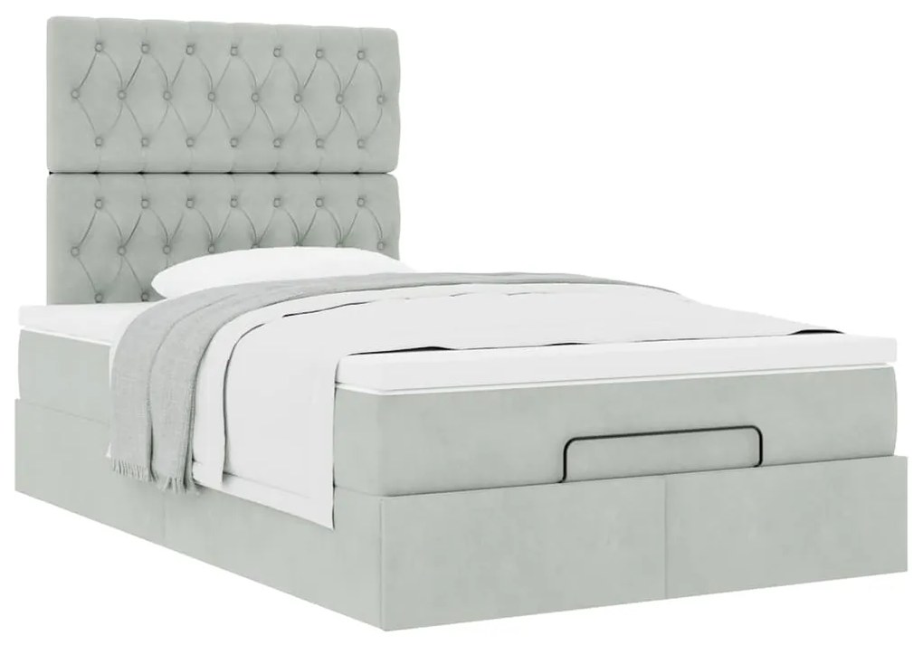 Estrutura de cama otomana com colchões cinza claro Veludo