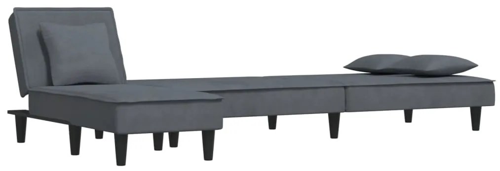Sofá-cama em forma de L 255x140x70 cm veludo cinzento-escuro