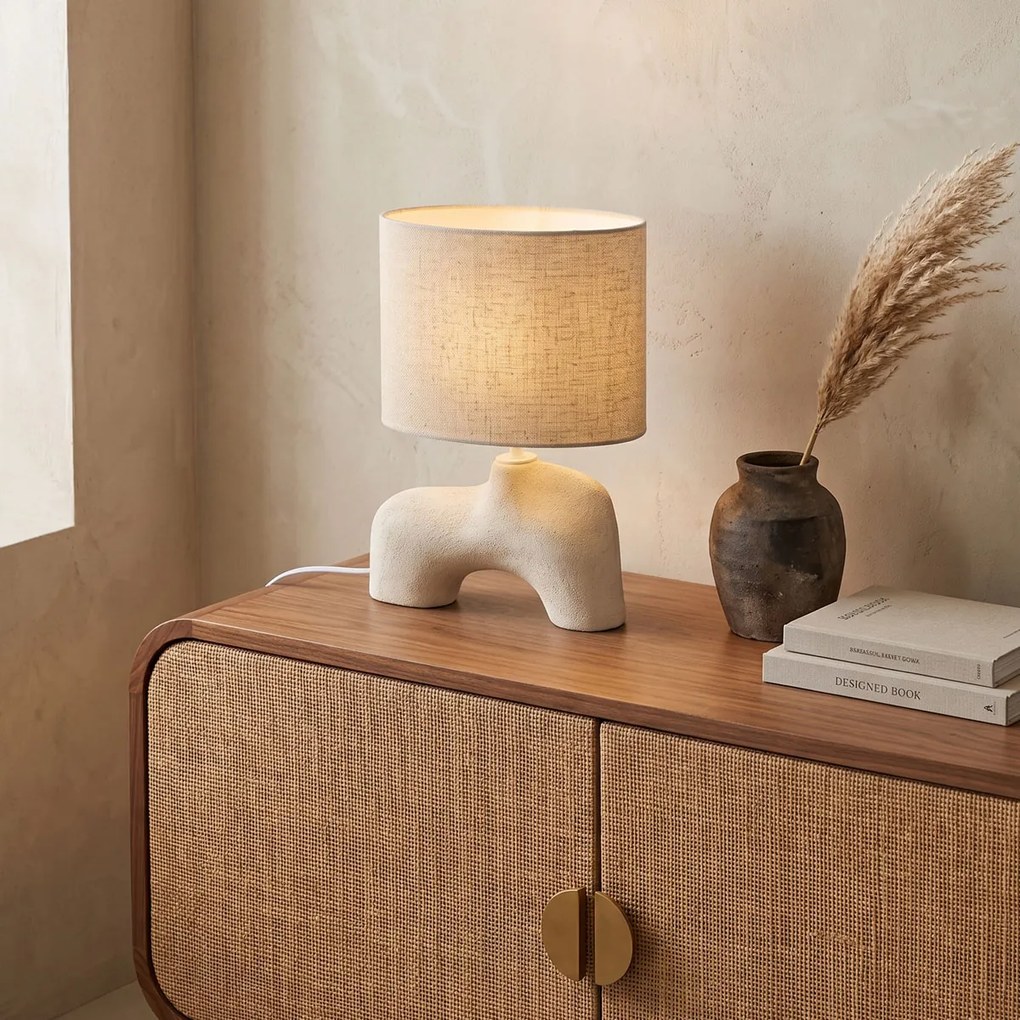 Candeeiro de Mesa Wabi Sabi Bege com Abajur de Linho 35cm - Florence