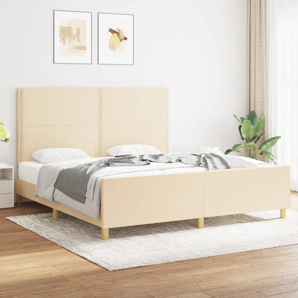 vidaXL Estrutura de cama sem colchão 180x200 cm tecido cor creme