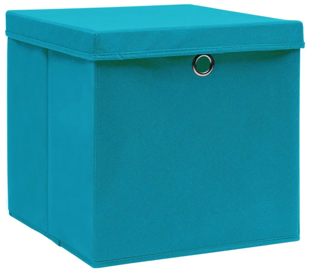 Caixas de arrumação com tampas 10 pcs 28x28x28 cm azul-bebé