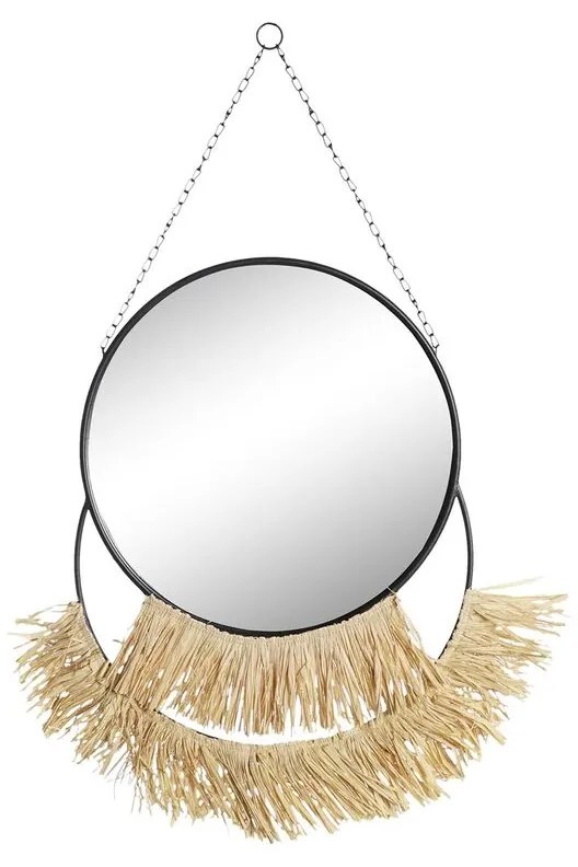 Espelho de Parede Dkd Home Decor Natural Preto Dourado Metal Fibra Franjas (55 X 2,5 X 83 cm)