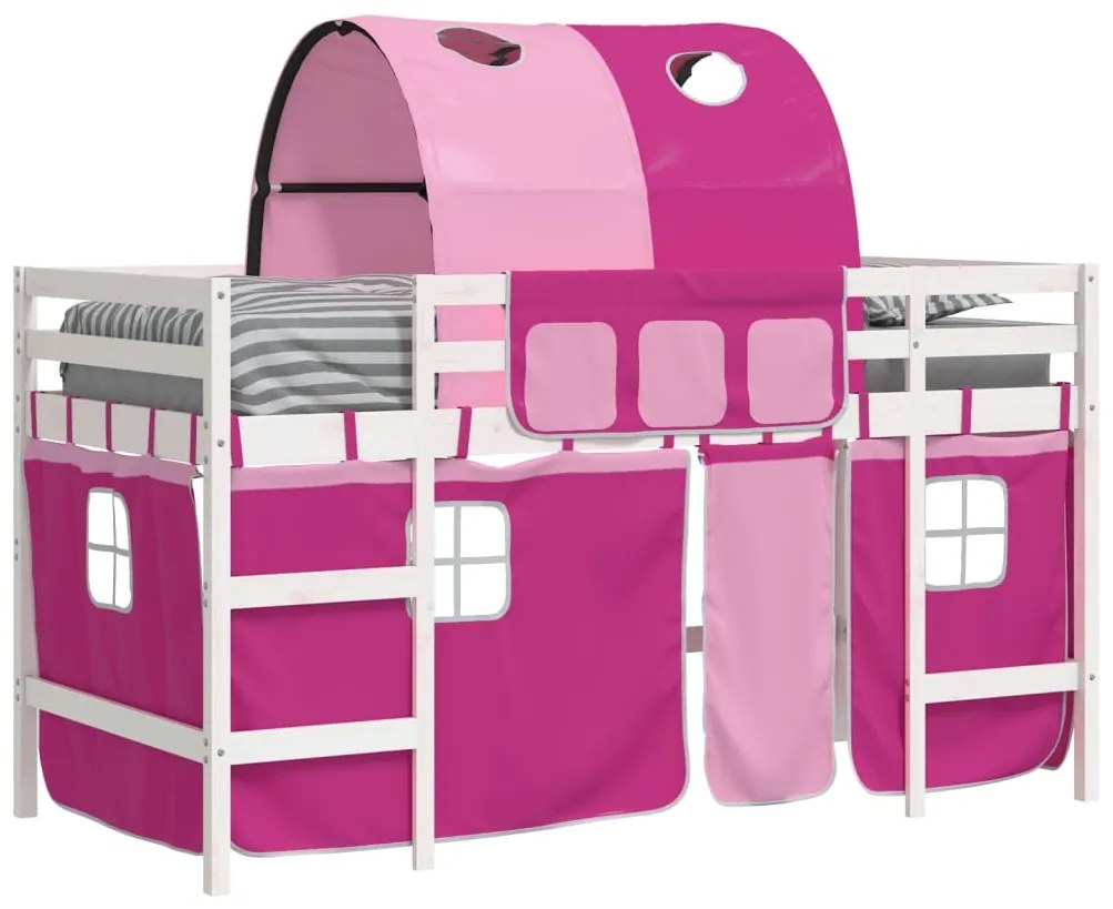 Cama alta p/ criança c/ túnel 90x190 cm pinho maciço rosa