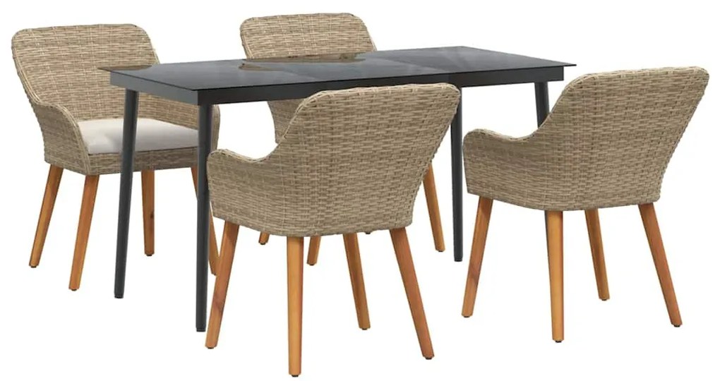 Conjunto de Jantar para Jardim 5 Peças Bege em Rattan Sintético