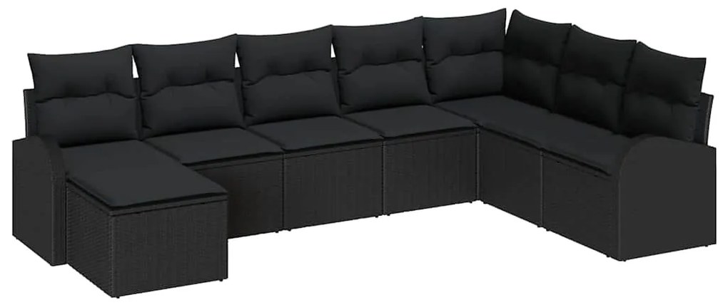 Conjunto de Sofá de Jardim de 8 Peças com Almofadas em Preto Vime