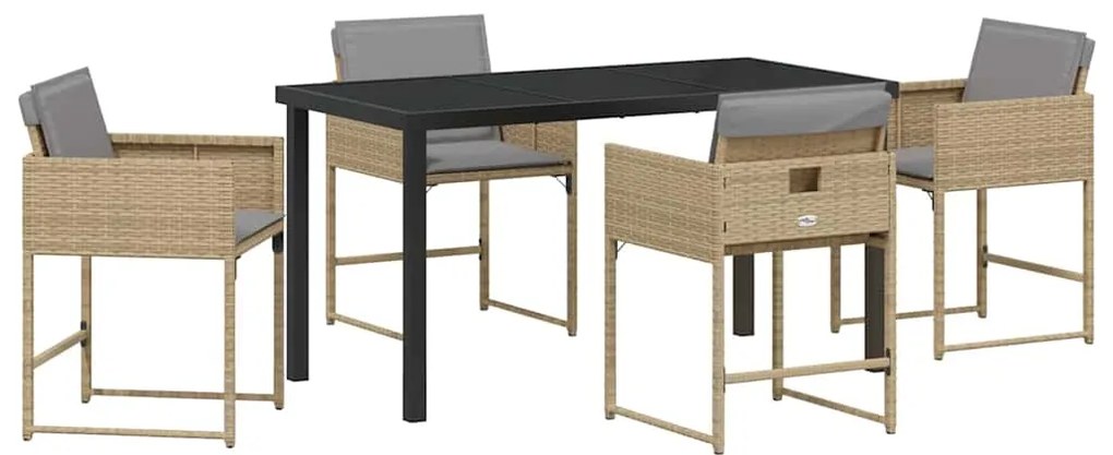 Conjunto de Jantar de Jardim de 5 Peças com Almofadas em Rattan Sintét