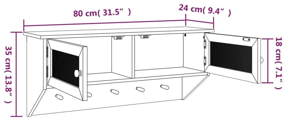 Cabide de parede derivados de madeira e vime natural branco