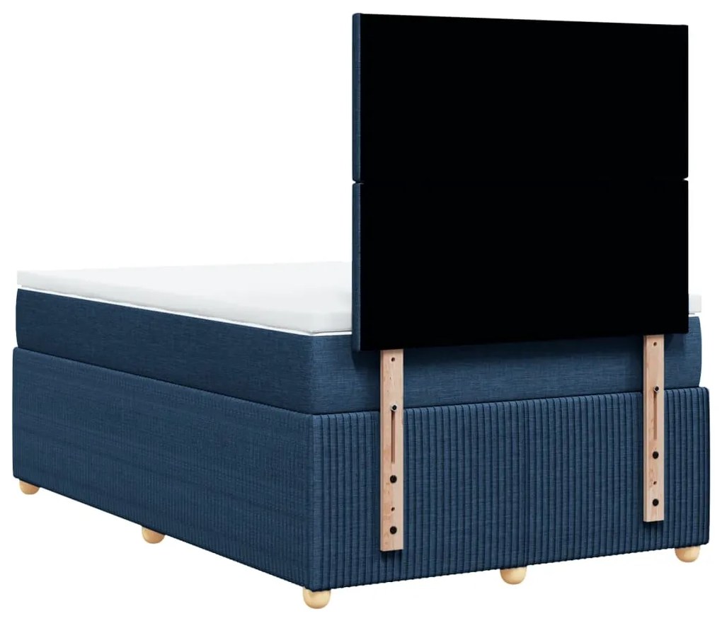 Cama boxspring com colchão 120x190 cm tecido azul