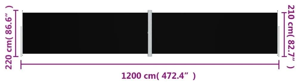 Toldo lateral retrátil 220x1200 cm preto