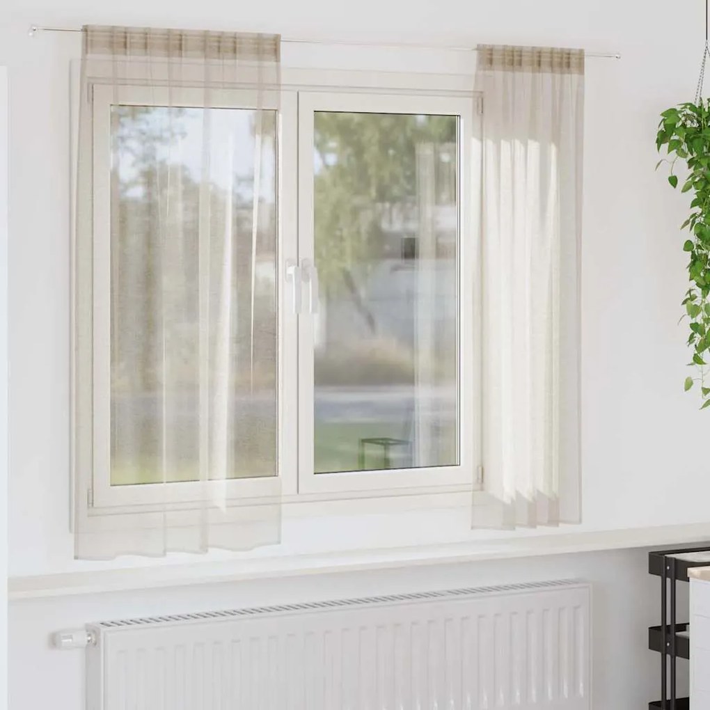 vidaXL Cortina de Voile 2 pcs Areia 175 x 140 cm Poliéster