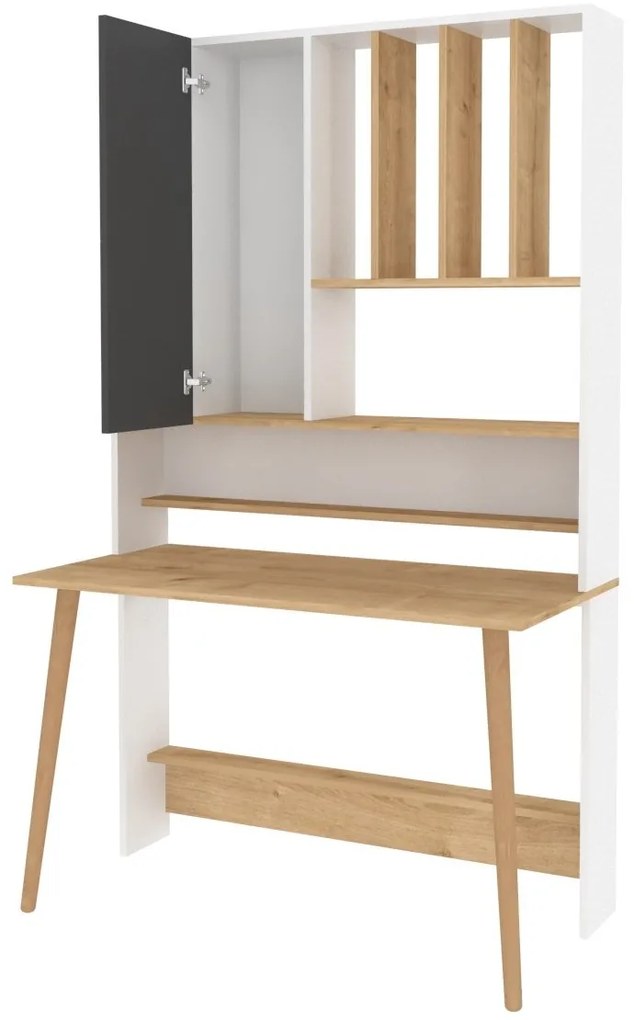Secretária de Estudo Wood - Branca e Carvalho - 120x60x196,6 cm
