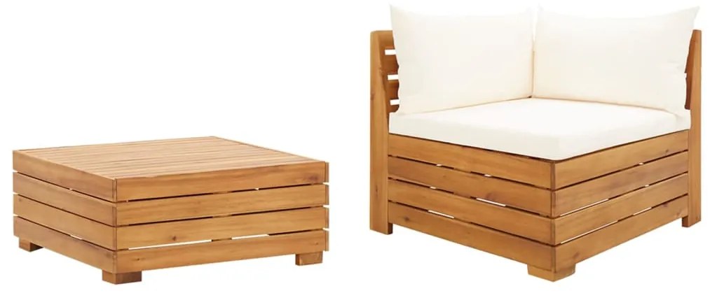 vidaXL 2 pcs conjunto lounge de jardim c/ almofadões acácia maciça