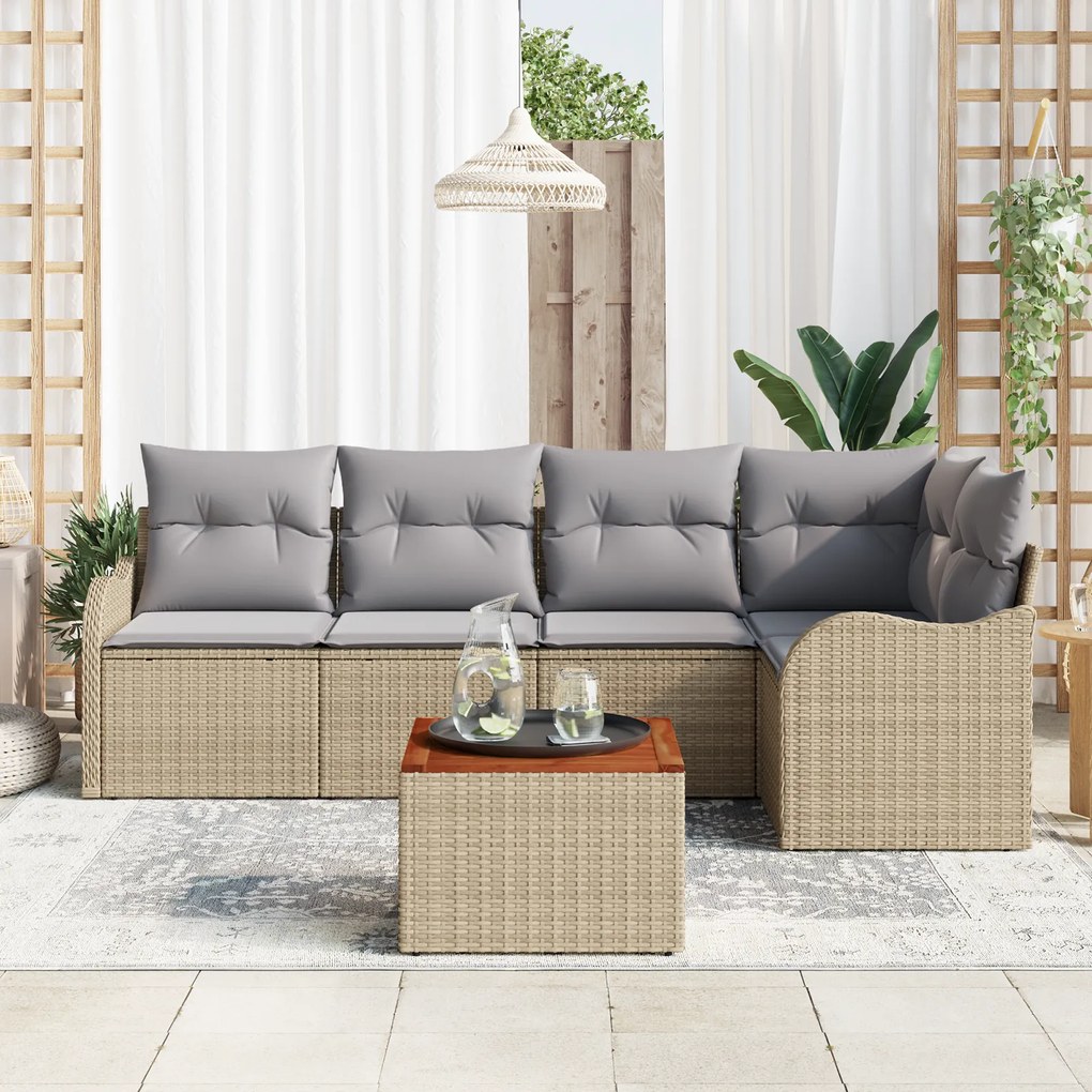 Conjunto de Sofá de Jardim vidaXL de 6 Peças com Almofadas Bege em Pol