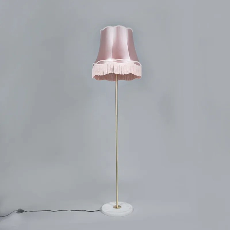 Candeeiro de pé retro em latão com abajur cor-de-rosa Granny 45 cm - Kaso Retro