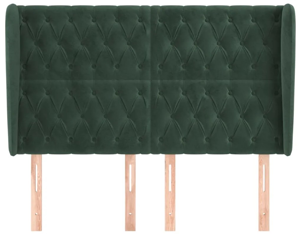 Cabeceira cama c/ abas veludo 147x23x118/128 cm verde-escuro