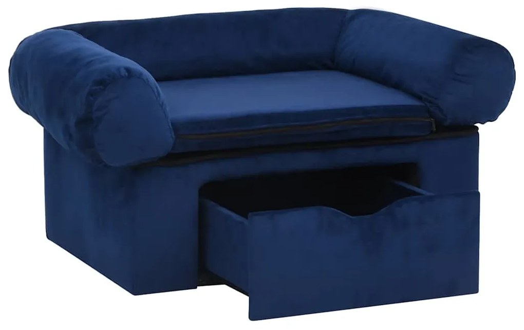 Sofá para cães com gaveta 75x50x38 cm pelúcia azul