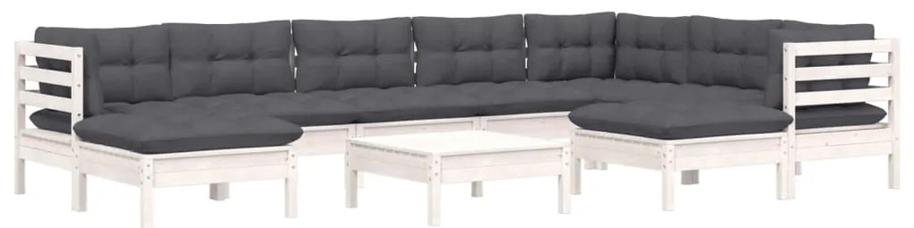 10 pcs conj. lounge de jardim c/ almofadões pinho maciço branco