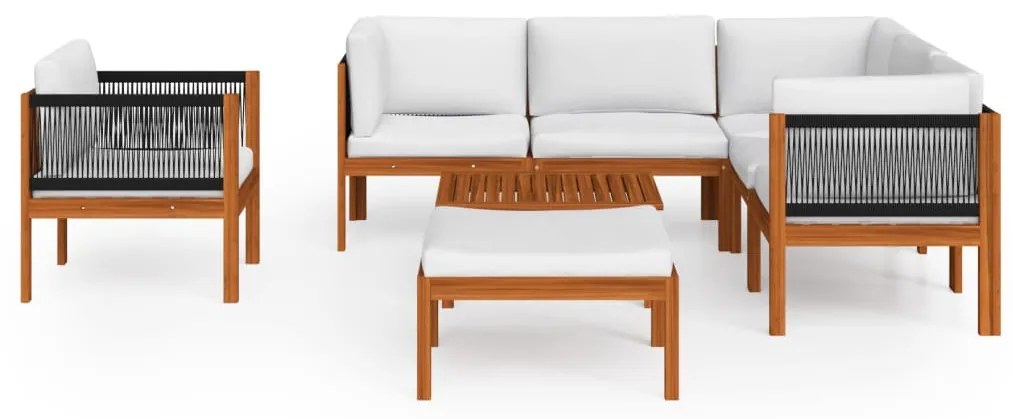 8 pcs conjunto lounge jardim c/ almofadões acácia maciça creme