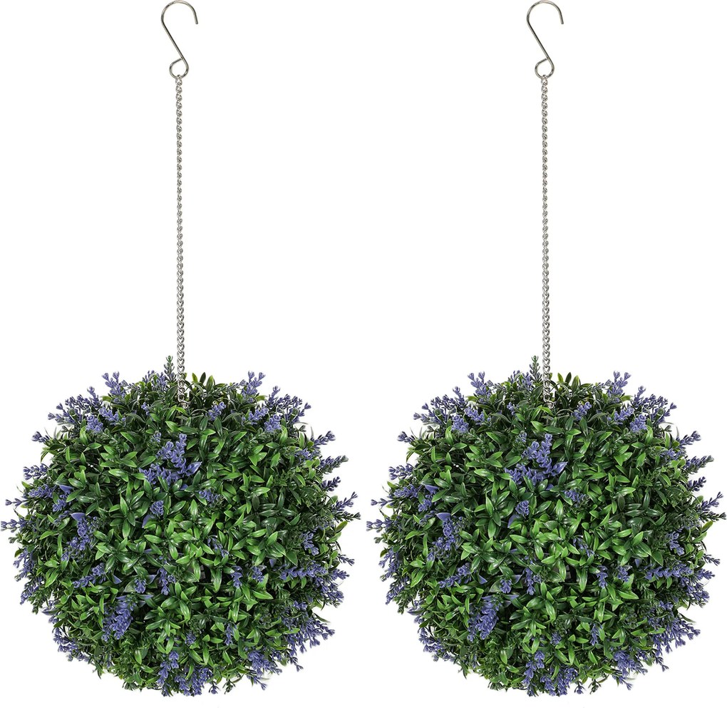 HOMCOM Conjunto de 2 bolas topiárias artificiais, plantas decorativas artificiais resistentes aos UV, Ø 27 cm, violeta e verde | Aosom Portugal