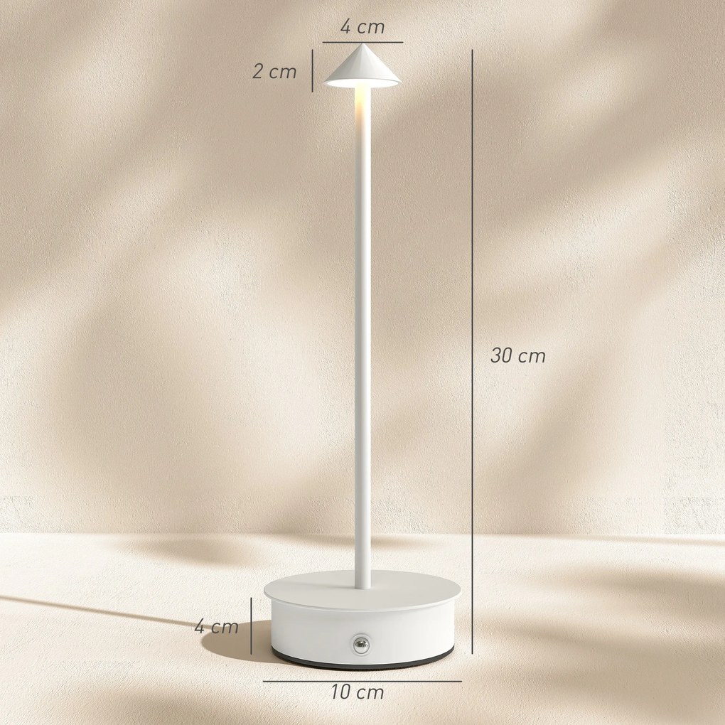 Conjunto de 2 Candeeiros de Mesa Recarregáveis por USB Reguláveis com Controlo Táctil 3000K/4500K/6500K Ø10x30 cm Branco